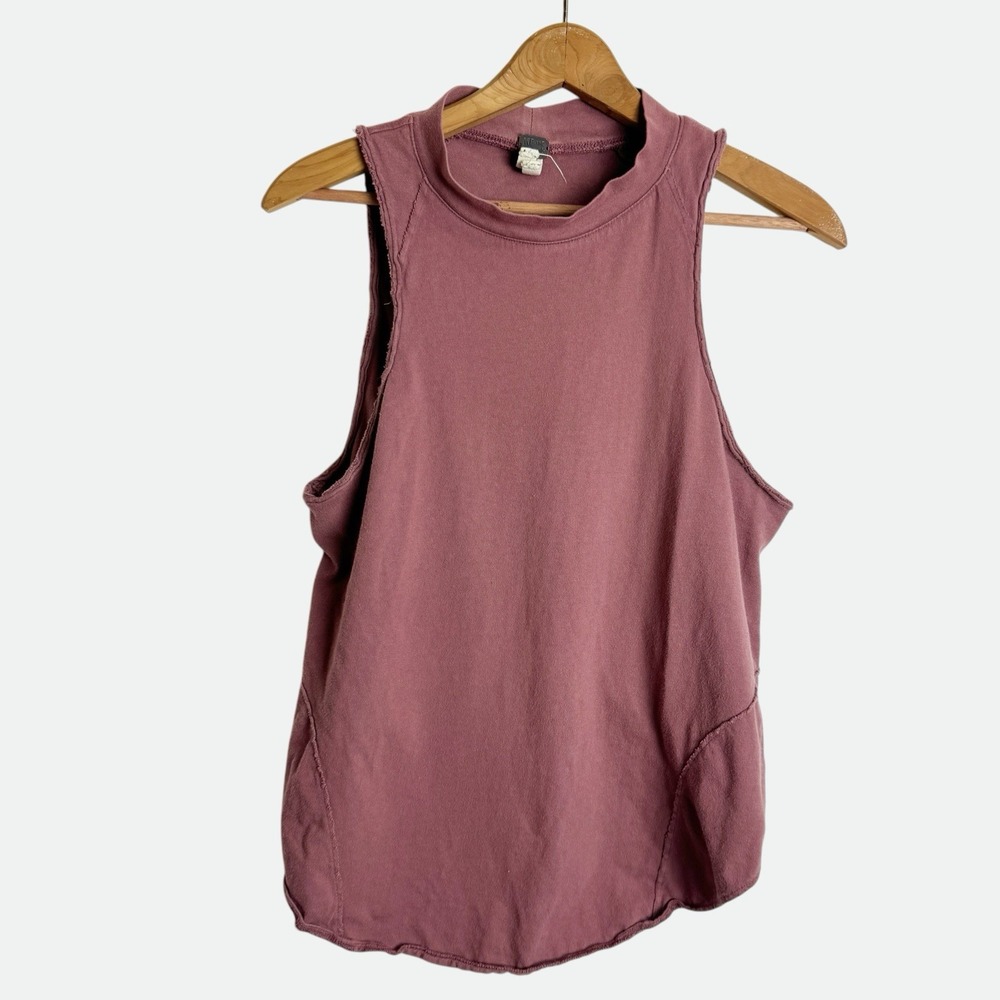 We The Free Women L Mauve Pink Open Back Rank Top Boho Festival Yoga Mock Neck